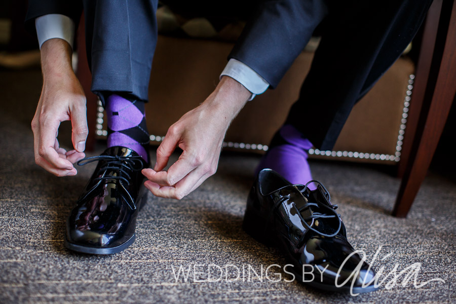 Funky purple groom socks at Pittsburgh Wedding